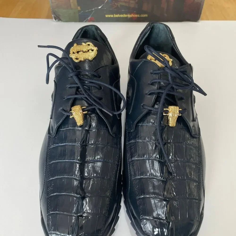 Studio Belvedere Hornback/Calf Men’s Size 10 Shoes Night Blue - Picture 6 of 12